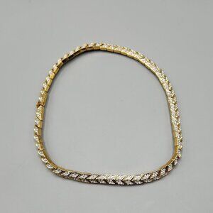Gold Tone Chevron Tennis Bracelet 8" Clear Stone